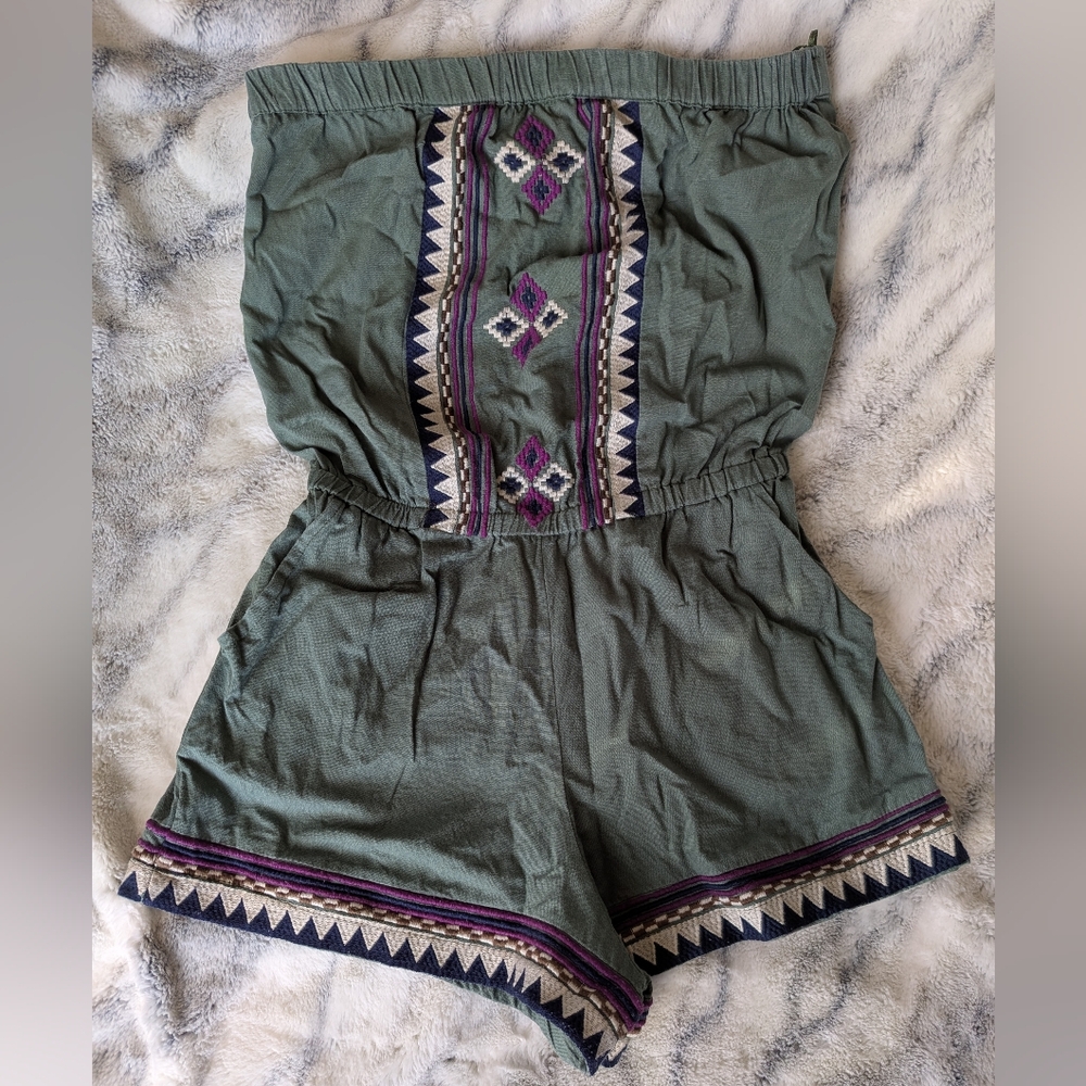 Angie Olive Green Embroidered Romper